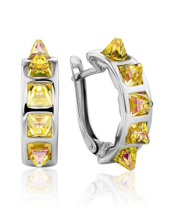 Trendy Silver Crystal Hoop Earrings, image 