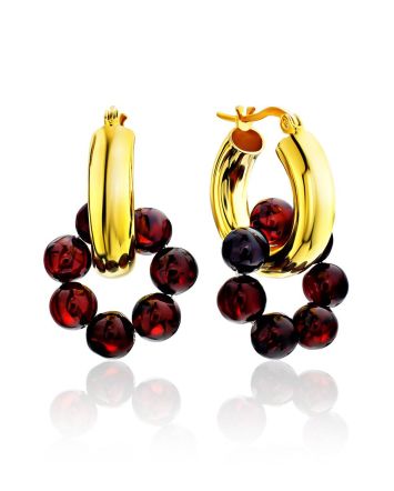Designer Gilded Silver Hoops With Natural Amber The Palazzo, image 