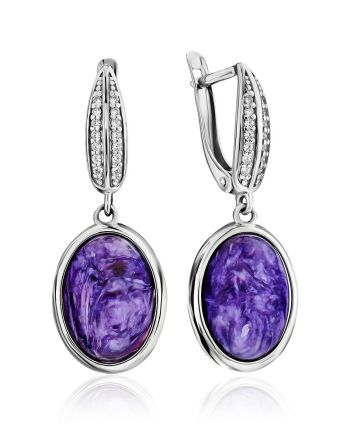 Refined Silver Charoite Dangle Earrings, image 