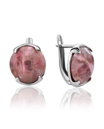 Silver Earrings With Faceted Pinkish Rhodonite, image 
