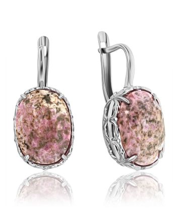 Silver Earrings With Faceted Pinkish Rhodonite, image 