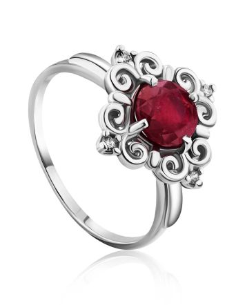 Ornate Silver Ruby Ring With Crystals, Ring Size: 8.5 / 18.5, image 