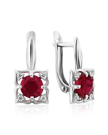 Charming Silver Ruby Earrings With Crystals, image 