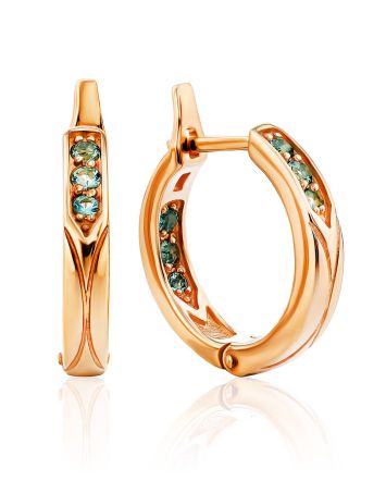 Medium Size Gilded Silver Hoops With Prasiolite, image 