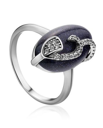 Intricate Design Silver Aventurine Ring With Crystals, Ring Size: 9 / 19, image 
