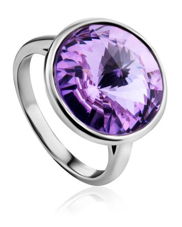 Stylish Silver Crystal Ring, Ring Size: 8 / 18, image 
