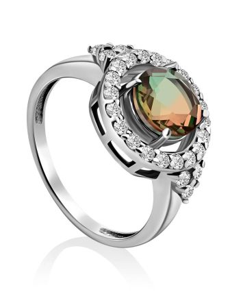 Chic Silver Ring With Chameleon Color Quartz, Ring Size: 7 / 17.5, image 