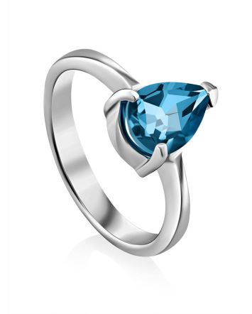 Silver Ring With Pear Shaped Topaz Swiss Blue, Ring Size: 8 / 18, image 