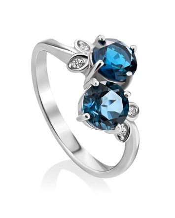 Exquisite Silver Ring With Topaz London Blue, Ring Size: 9 / 19, image 