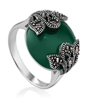 Art Deco Style Silver Agate Ring With Marcasites The Lace, Ring Size: 6.5 / 17, image 