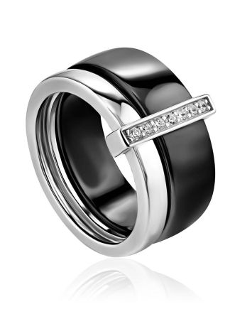 Trendy Silver Ceramic Band Ring, Ring Size: 5.5 / 16, image 