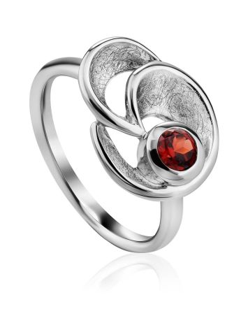 Stylish Silver Garnet Ring, Ring Size: 8.5 / 18.5, image 