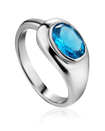 Futuristic Design Silver Ring With Topaz  "Swiss Blue", Ring Size: 9 / 19, image 