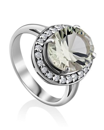 Classy Silver Green Amethyst Ring, Ring Size: 7 / 17.5, image 