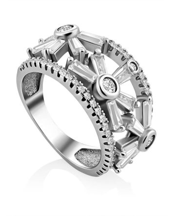 Fashionable Silver Crystal Ring, Ring Size: 6 / 16.5, image 
