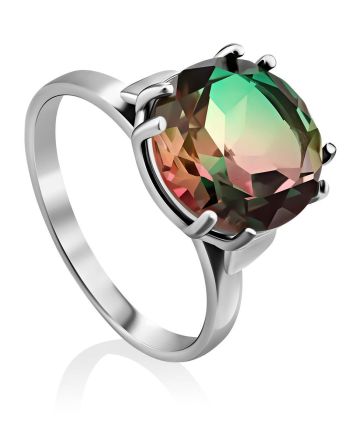 Fabulous Silver Ring With Chameleon Colored Quartz Centerstone, Ring Size: 7 / 17.5, image 