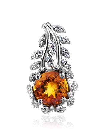 Floral Design Silver Citrine Pendant, image 