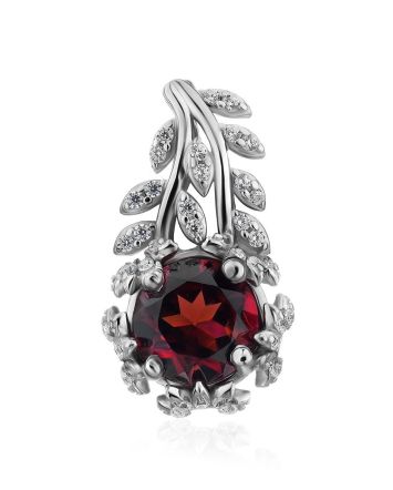 Floral Design Silver Garnet Pendant, image 