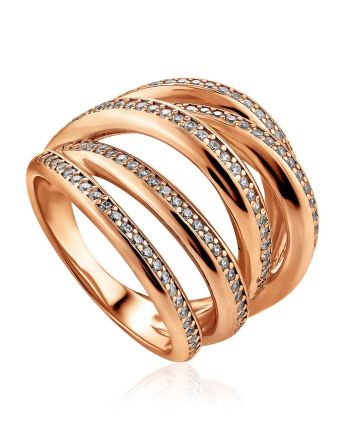 Voluminous Gilded Silver Highway Ring With Crystal Rows, Ring Size: 9 / 19, image 