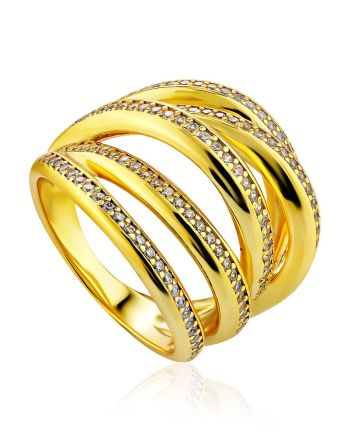Bold Gilded Silver Crystal Ring, Ring Size: 8 / 18, image 