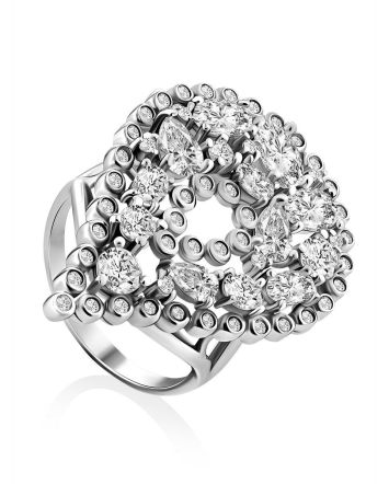 Bold Silver Crystal Cocktail Ring, Ring Size: 9.5 / 19.5, image 