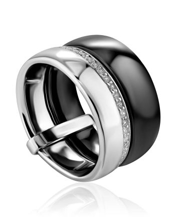 Fabulous Stackable Silver Ceramic Band Ring, Ring Size: 6 / 16.5, image 
