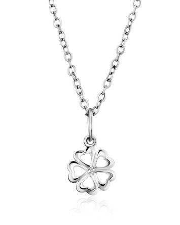 Cute Silver Diamond Clover Shaped Pendant, image 