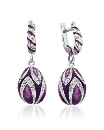 Lilac Enamel Silver Dangle Earrings The Romanov, image 