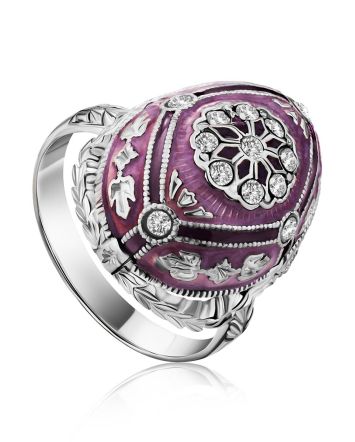 Vintage Style Silver Enamel Ring The Romanov, Ring Size: 8.5 / 18.5, image 