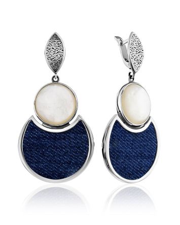 Fabulous Silver Dangle Earrings With Denim And Nacre, image 