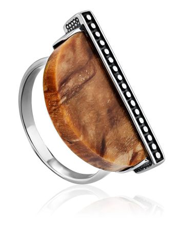 Ethnic Style Silver Wooden Ring, Ring Size: 8.5 / 18.5, image 