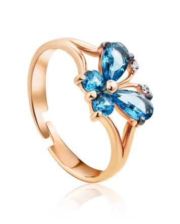 Butterfly Motif Gold Crystal Ring, Ring Size: 4 / 15, image 