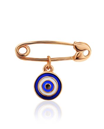 Symbolic Golden Pin With Enamel Evil Eye Dangle, image 