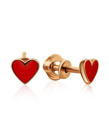 Cute Gold Enamel Heart Shaped Studs, image 