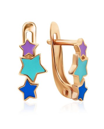 Starburst Design Gold Enamel Earrings, image 