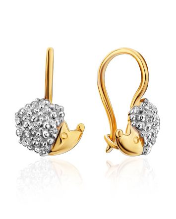 Cute Gold Hedgehog Earrings, image 