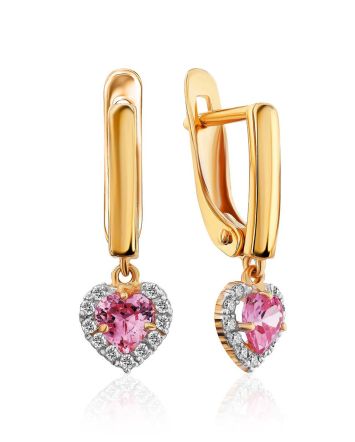 Lovely Golden Dangles With Pink And white Crystals, image 