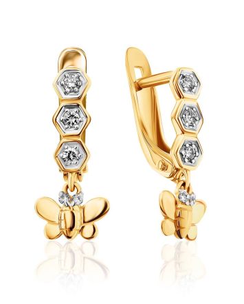 Adorable Golden Butterfly Dangles With Crystals, image 