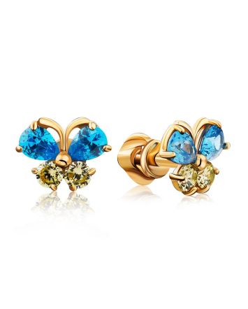 Cute Gold Crystal Butterfly Studs, image 
