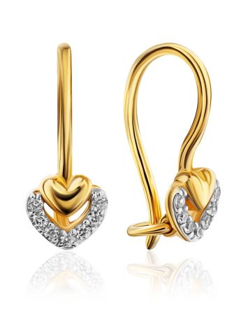 Cute Gold Crystal Heart Shaped Earrings, image 