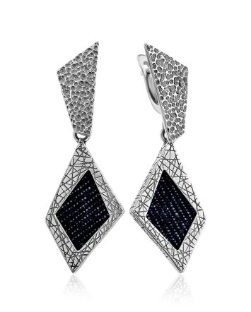 Textured Silver Dangle Earrings With Denim Details, image 