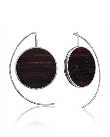 Geometric Silver Wooden Earrings, image 
