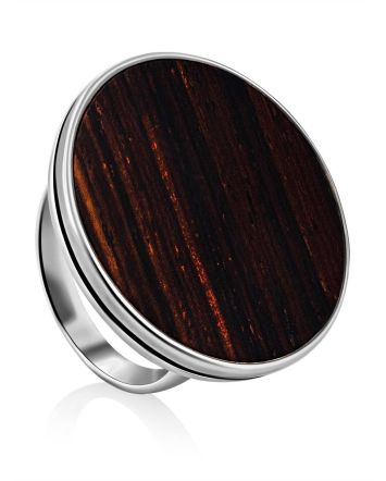 Geometric Design Silver Wooden Ring, Ring Size: 9.5 / 19.5, image 