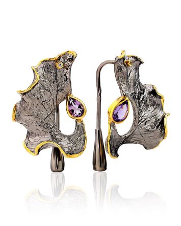 Abstract Design Silver Amethyst Earrings, image 