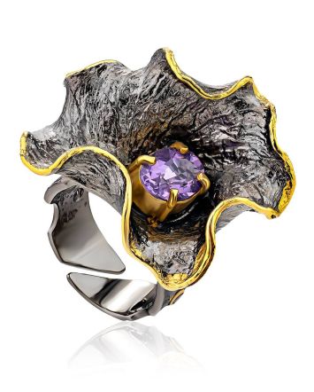 Amazing Abstract Design Silver Amethyst Ring, Ring Size: Adjustable, image 