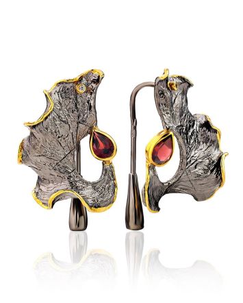 Abstract Design Silver Garnet Earrings, image 
