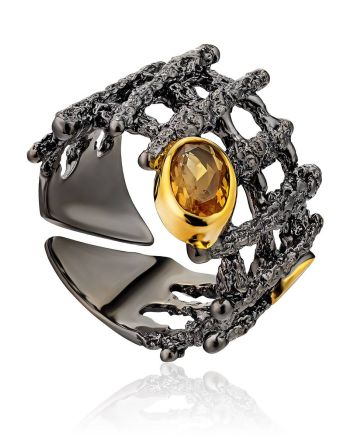 Chunky Silver Citrine Ring, Ring Size: Adjustable, image 