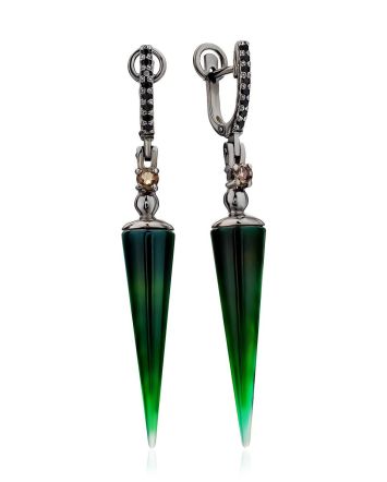 Conical Design Silver Dangles With Agate And Smoky Quartz, image 