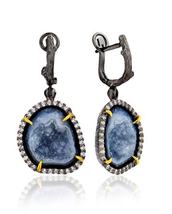 Stunning Silver Dangles With Bold Agate Geode And Crystals, image 
