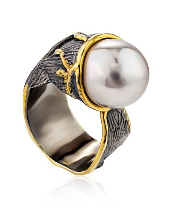 Impressive Silver Adjustable Ring With Nacre, Ring Size: Adjustable, image 